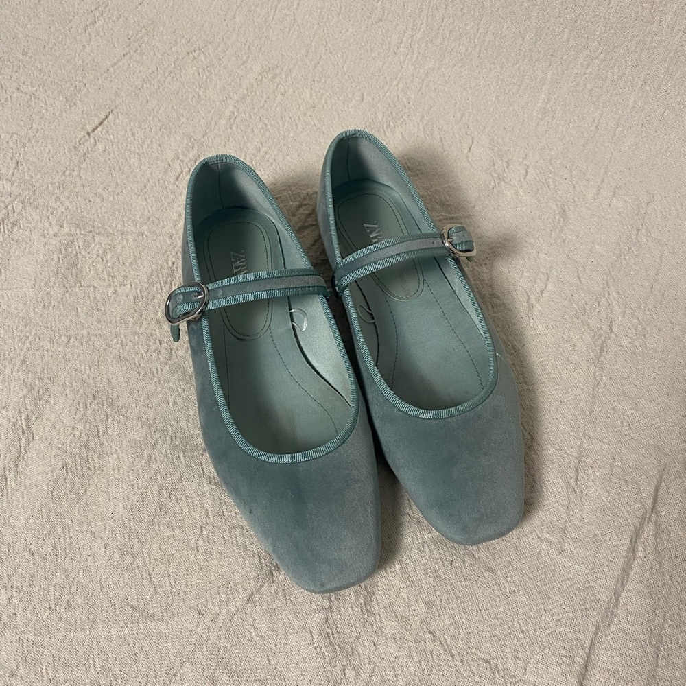 Zara Dusty Blue Ballet Flats | Size 6.5